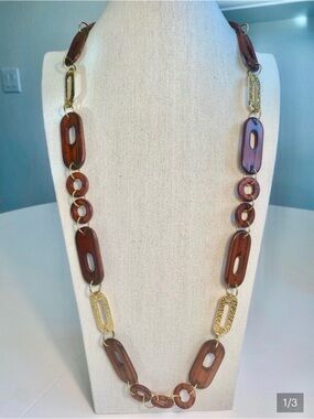 Joan Rivers Wood & Gold Tone Link Necklace